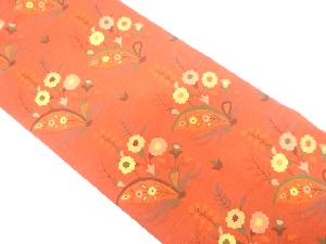 草花模様織出し袋帯